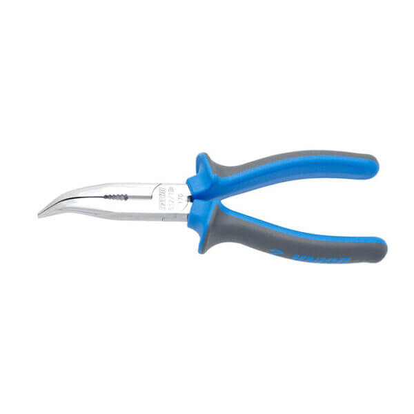 Long nose pliers with side cutter and pipe grip, bent